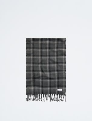 Double Yarn Dye Scarf, Gunmetal Heather/Black Plaid