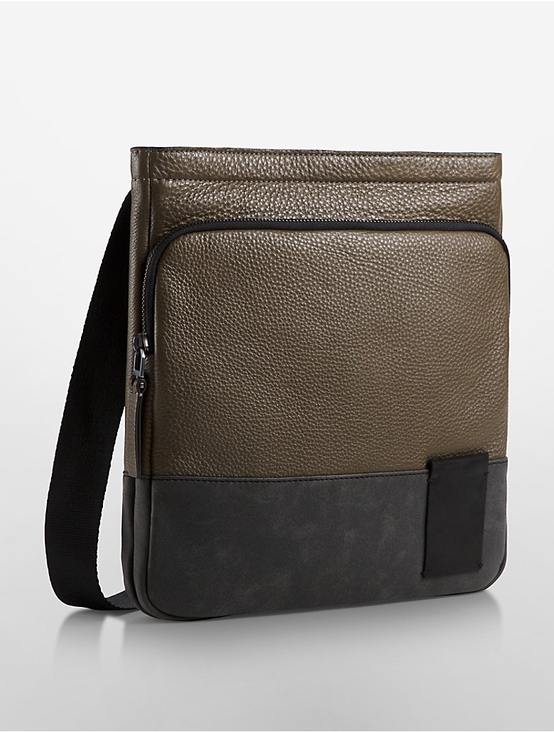 calvin klein mens flat pebbled leather crossbody bag | eBay