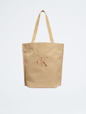 Calvin Klein Brown Logo Monogram Chain Link Handle Tote Shoulder Bag Purse