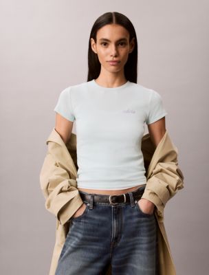 Contour Rib Logo Graphic Slim T-Shirt, Aqua Breeze