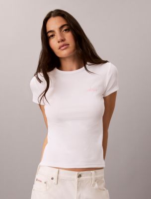Contour Rib Logo Graphic Slim T-Shirt, Bright White
