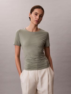 Calvin Klein Women's Ruched Slim T-shirt In Gray