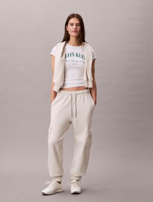 Monogram Fleece Cargo Joggers, Light Grey Heather