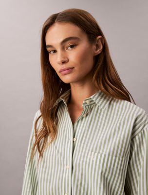 Cotton Poplin Stripe Relaxed Button-Down Shirt | Calvin Klein