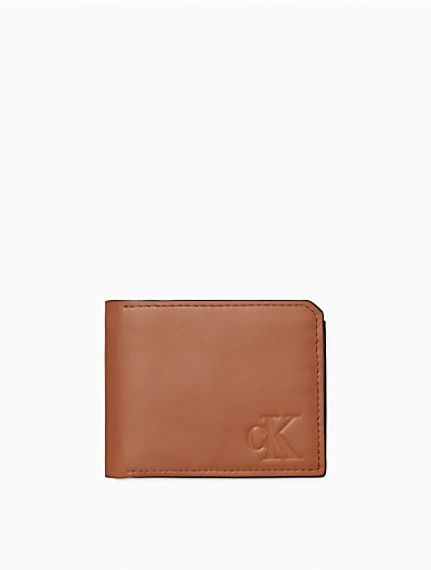 Embossed Monogram Logo Leather Bifold Wallet