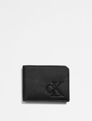 Calvin Klein Men's Pebble Leather Slim Bifold Wallet - Grey