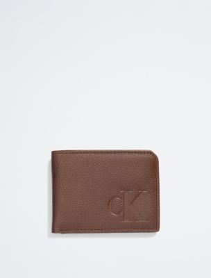 Pebble Leather Slim Bifold Wallet, Brown Powder