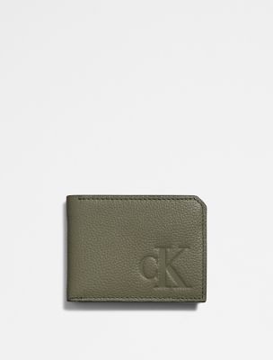 Pebble Leather Slim Bifold Wallet, Dusty Olive