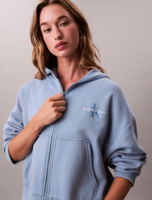 Fleece Logo Relaxed Zip Hoodie, Faded Blue