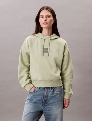 Fleece Logo Patch Cropped Hoodie, Swamp