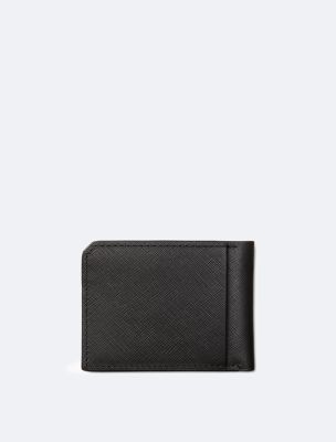 Saffiano Leather Slim Bifold Wallet, Black