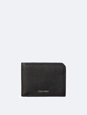 Saffiano Leather Slim Bifold Wallet, Black