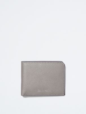 Saffiano Leather Slim Bifold Wallet, Steel Grey