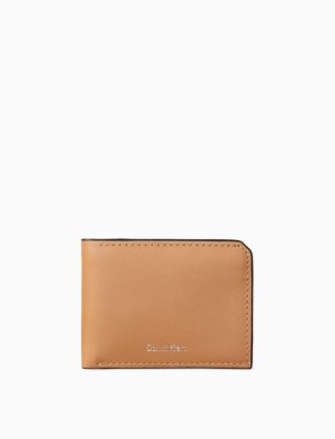 Saffiano Leather Slim Bifold Wallet, Cuoio