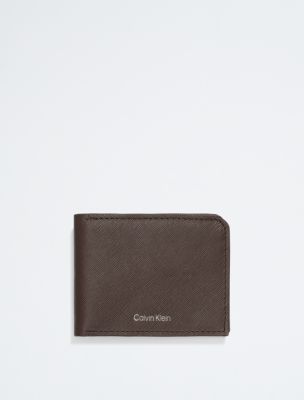 Saffiano Leather Slim Bifold Wallet, Brown Powder