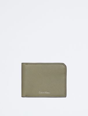Saffiano Leather Slim Bifold Wallet, Dusty Olive