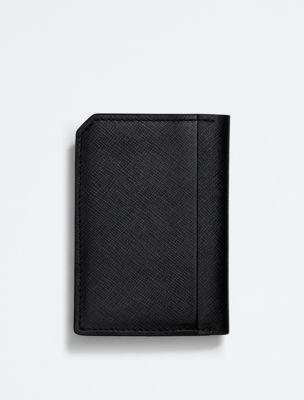 Calvin Klein Mens Saffino Leather Bi-Fold Wallet - Black - One Size