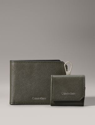 Refined Saffiano Leather Bifold Wallet Airpods Case Gift Set Calvin Klein