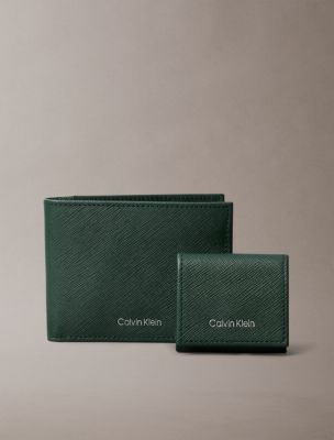 Refined Saffiano Leather Bifold Wallet Airpods Case Gift Set Calvin Klein