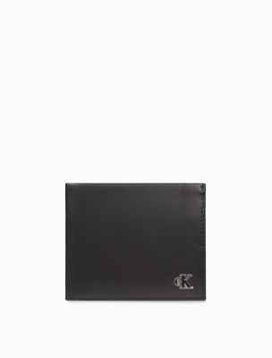 Monogram Logo Plaque Leather Bifold Wallet, Black