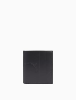 Embossed Monogram Logo Trifold Wallet, Black