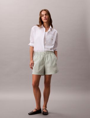Cotton Poplin Striped Boxer Shorts , Shale Green Stripe
