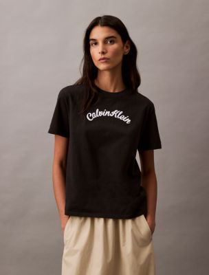 Calvin Klein Felt Logo Script Classic Tee, Black