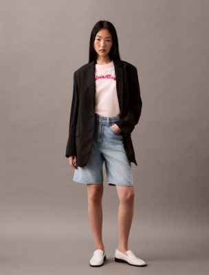 Calvin Klein Felt Logo Script Classic Tee, Pearl