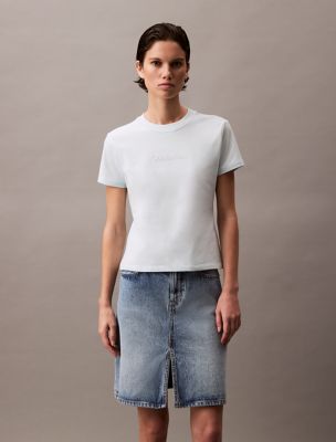 T-shirt coupe étroite à imprimé à logo standard, bleu murmure