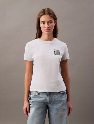Floral Monogram Logo Graphic Slim T-Shirt, Oyster Mushroom