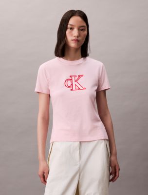 Slim Cotton Modal Monogram Logo Tee, Veiled Pink