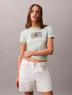 Slim Floral Monogram Logo Tee, Celadon