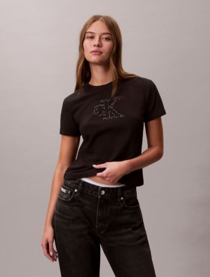 Rhinestone Monogram Slim T-Shirt, Black