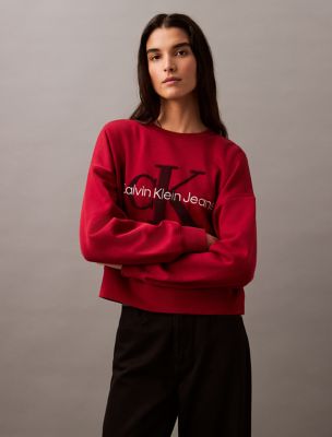 Chenille Monogram Logo Fleece Crewneck Sweatshirt, Winery