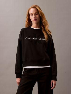 Chenille Monogram Logo Fleece Crewneck Sweatshirt, Black Beauty