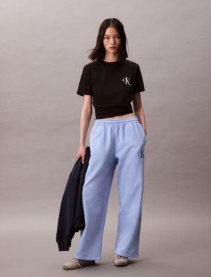 Monogram Logo Fleece Wide Leg Sweatpants, Moderate Blue 