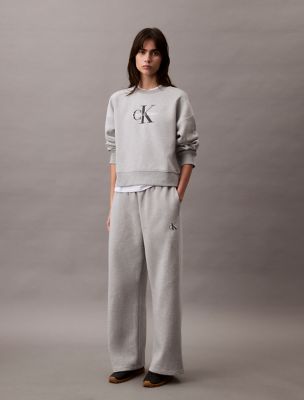 Monogram Logo Fleece Wide Leg Sweatpants, Heroic Gray Heather