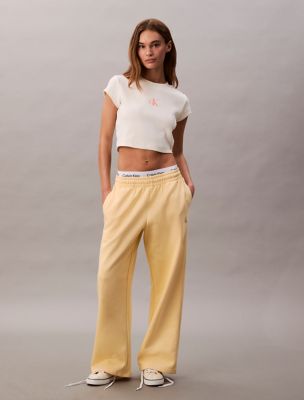 Monogram Logo Fleece Wide Leg Sweatpants, Sunlight