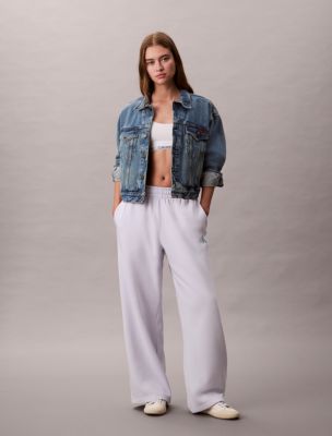 Monogram Logo Fleece Wide Leg Sweatpants, Lacey Lilac