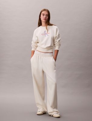 Monogram Logo Fleece Wide Leg Sweatpants, Tofu