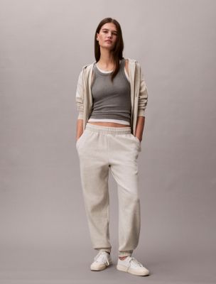 Monogram Fleece Joggers, Light Grey Heather