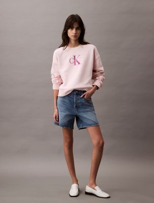 Fleece Monogram Logo Relaxed Sweatshirt, Crystal Pink