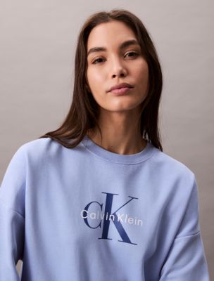 Fleece Monogram Logo Relaxed Sweatshirt, Moderate Blue 