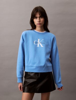 Fleece Monogram Logo Relaxed Sweatshirt, Silver Lake Blue