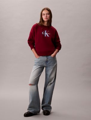 Fleece Monogram Logo Relaxed Sweatshirt, Magenta Jewel 