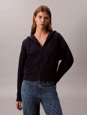Archive Logo Fleece Cropped Hoodie, Dark Sapphire