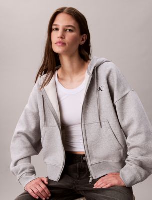 Monogram Fleece Zip Hoodie, Grey Heather