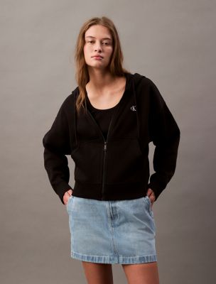 Archive Logo Fleece Cropped Hoodie, Black Beauty