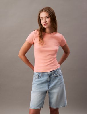 Cotton Contour Rib T-Shirt, Peach Amber