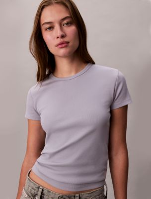 Cotton Contour Rib T-Shirt, Lilac Gray